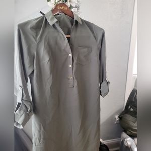 The Limited Womens Shirt Dress s green Shift Mini Long Sleeve Popover Career